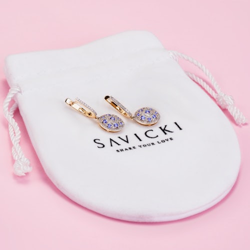 Kolczyki Savicki: dwukolorowe złoto, tanzanity, diamenty